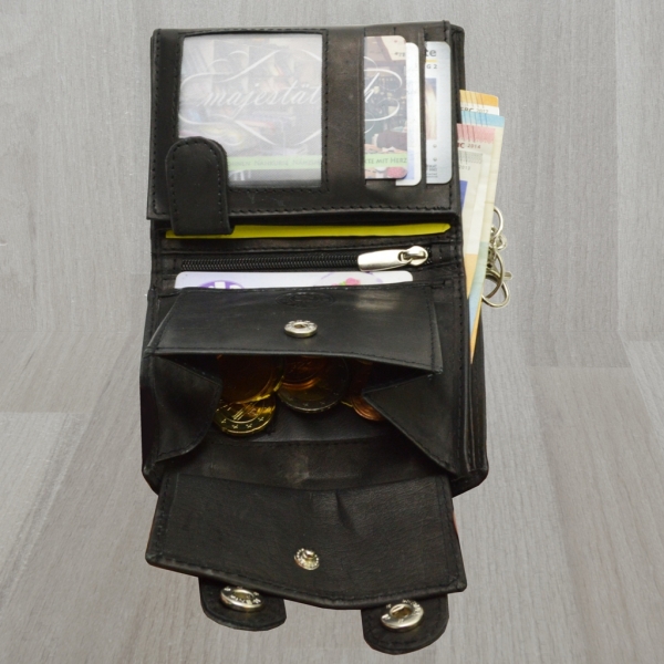 Herren Brieftasche Ledergeldbörse Hochformat mit Karabiener Hosenkette schwarz